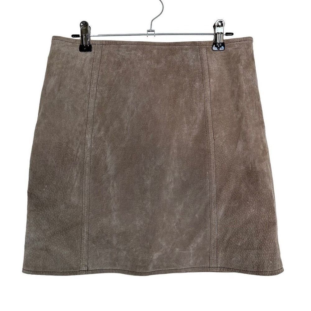 Blank NYC Nordstrom Tan Suede Leather Mini Skirt Waist 28” Boho Chic Zip Closure